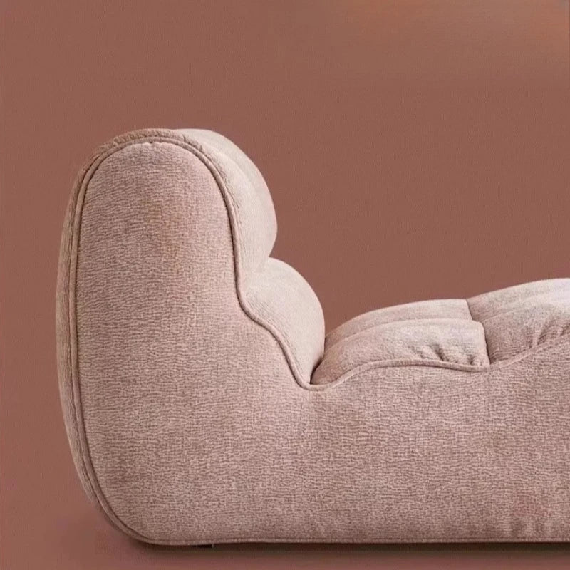 Fauteuil moderne tissu bouclé beige clair coussins d'assise dossier minimaliste