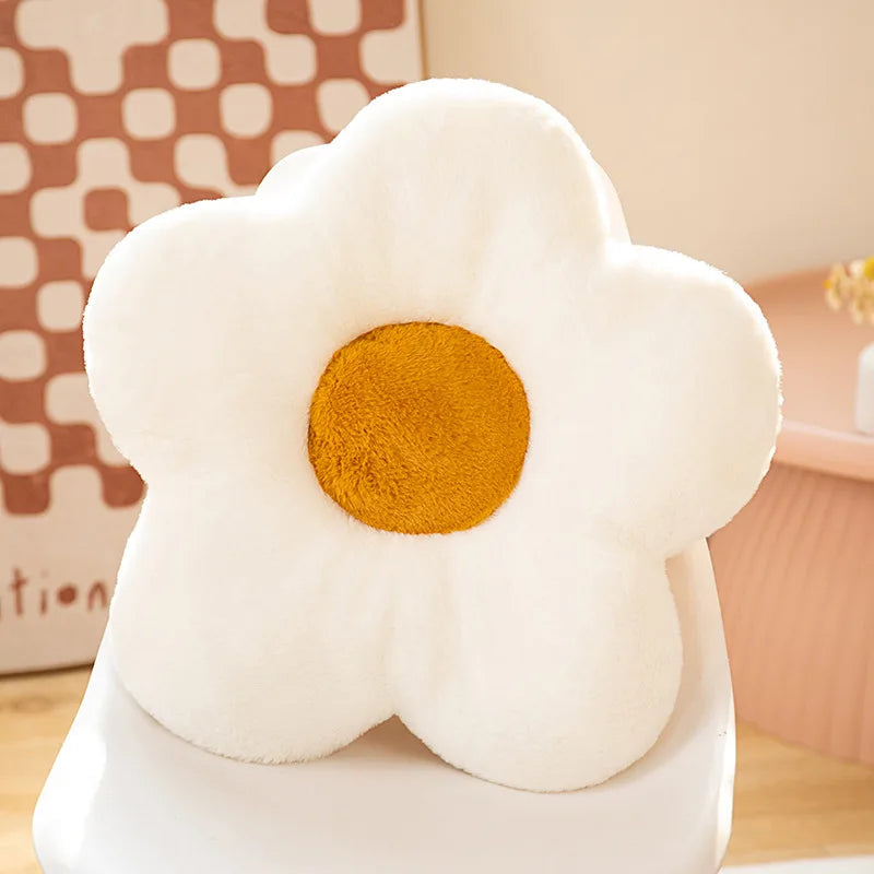 coussin rond fleuri pelucheux doux moderne vert rose blanc jaune gris
