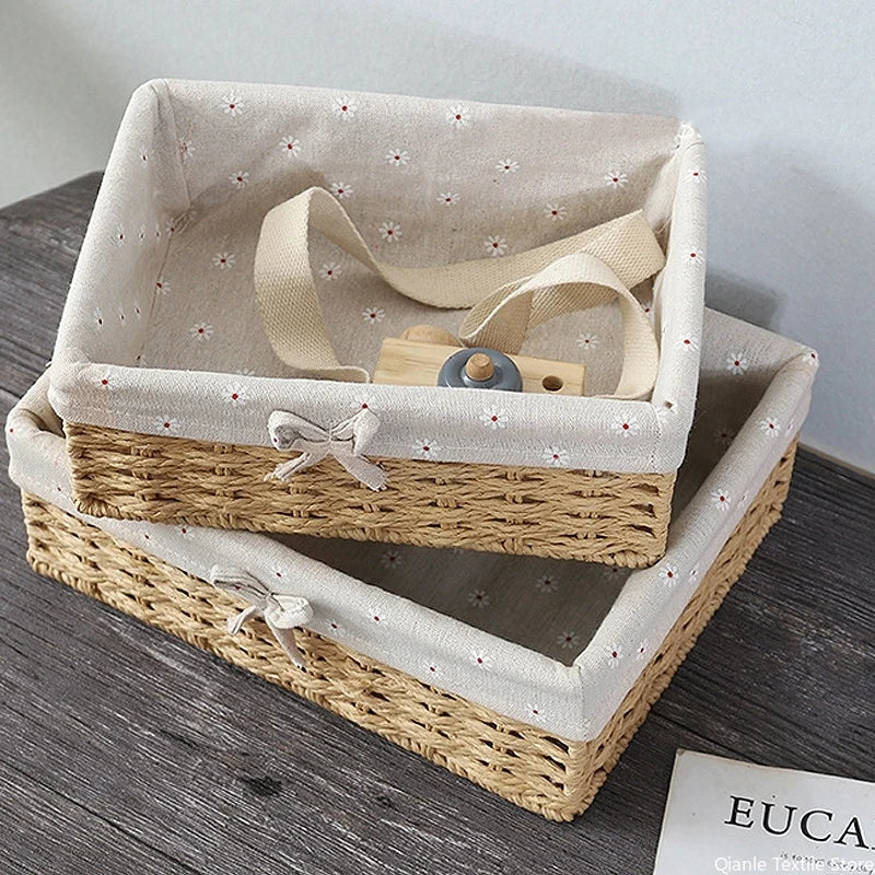 Panier de rangement tissé en corde de papier pour salle de bain - Vue de face