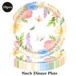 décoration fête anniversaire enfants guirlande happy birthday assiettes serviettes gâteau tasses bonbons floral papillons