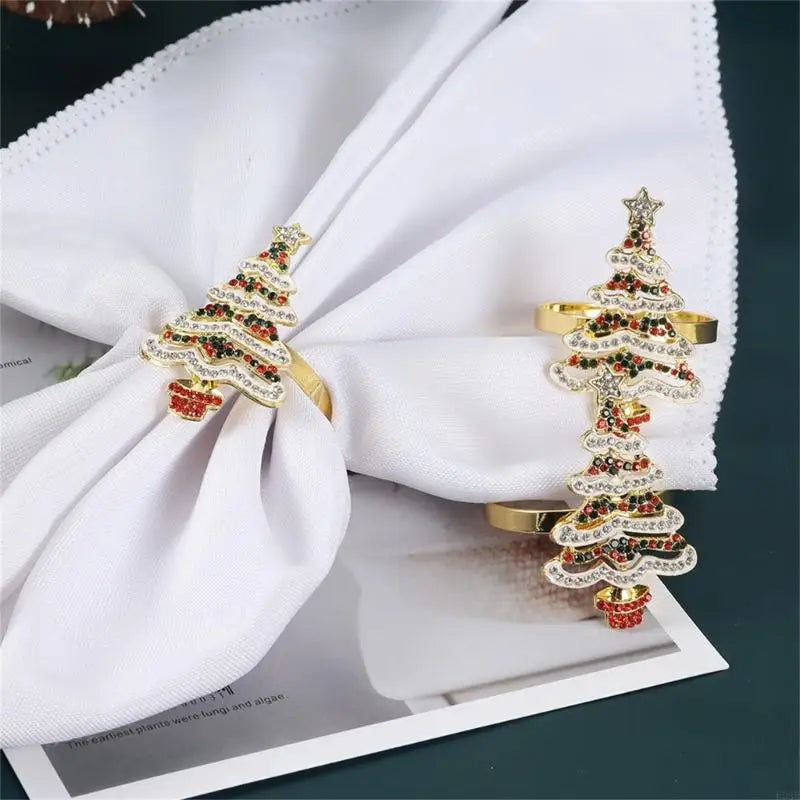 porte serviettes sapin noel or vert rouge festif ornements brillants décoration festive métal
