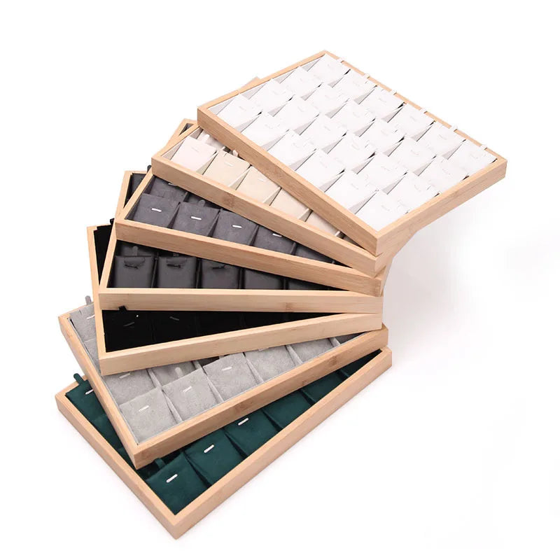 support bijoux bois velours clips boîte présentation breloques moderne 18 cases 24.5cm 35.4cm
