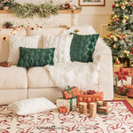 housse coussin noël arbre renne festive polyester beige vert rougeOpaque 45cm 50cm