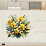 sticker mural adhésif bouquet fleurs jaunes roses classique salle bains moderne pvc floral