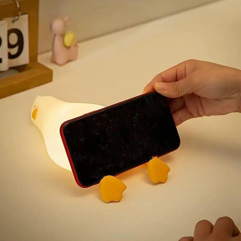 veilleuse canard mignon blanc jaune yeux noirs bec orange moderne table chambre coucher