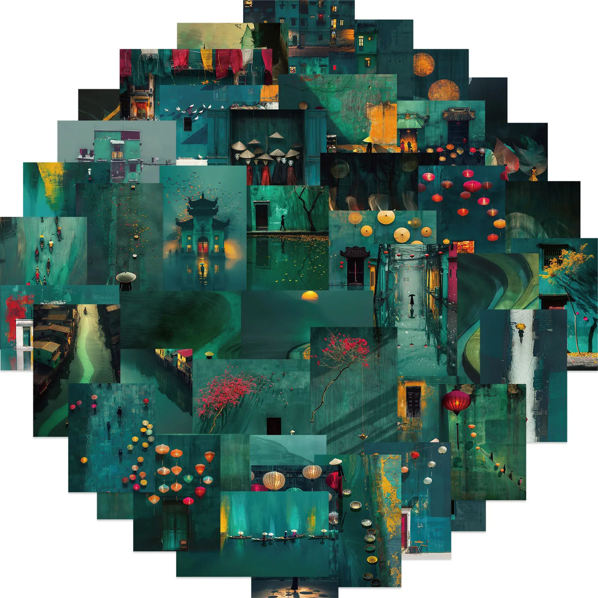 autocollants paysage urbain nocturne lanternes art contemporain vinyle étanche 6cm bagages laptop