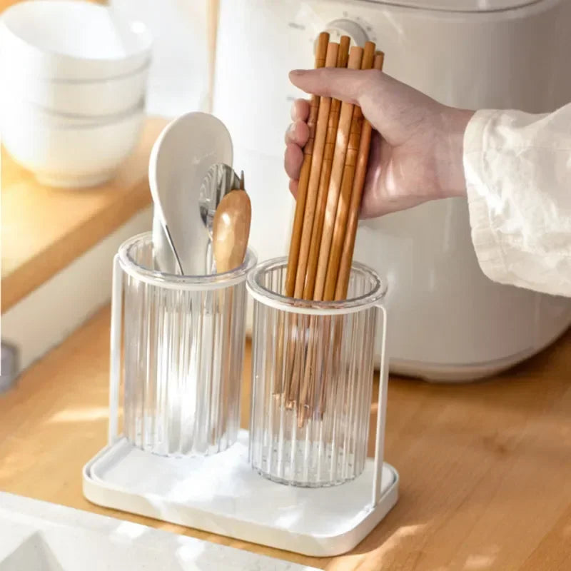 panier rangement couverts transparent support vaisselle drain multipurpose moderne japonais adhésif fourchette cuillère spatule