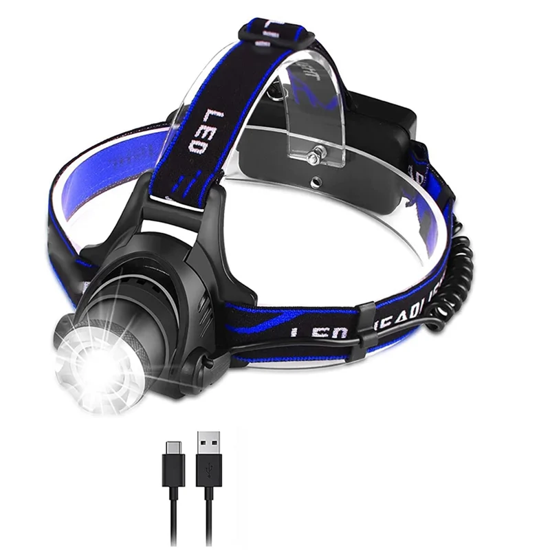 lampe frontale led noir bleu transparent bandeau réglable modes éclairage camping