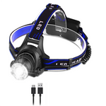 lampe frontale led noir bleu transparent bandeau réglable modes éclairage camping