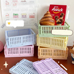 paniers pliables modernes vert clair beige bleu rose rides horizontales opaques poignées instructions