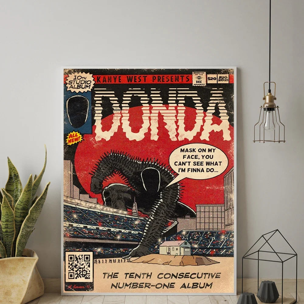 affiche toile illustration moto texte rouge noir vintage pop art décoration maison chambre salon