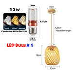 suspension lumineuse bois tressée moderne ampoule led câble électrique chambre salon