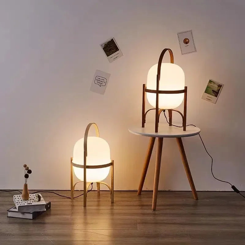 lampe table bois naturel led minimaliste blanc interrupteur tactile chambre salon