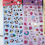 sticker kawaii mignon clips bleu jaune rose textes japonais dessins animés album autocollants