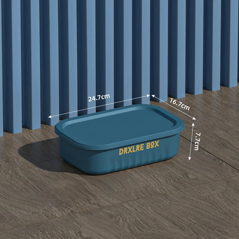 boîtes rangement plastique bleu blanc jaune rayures poignées couvercle moderne respectueux environnement