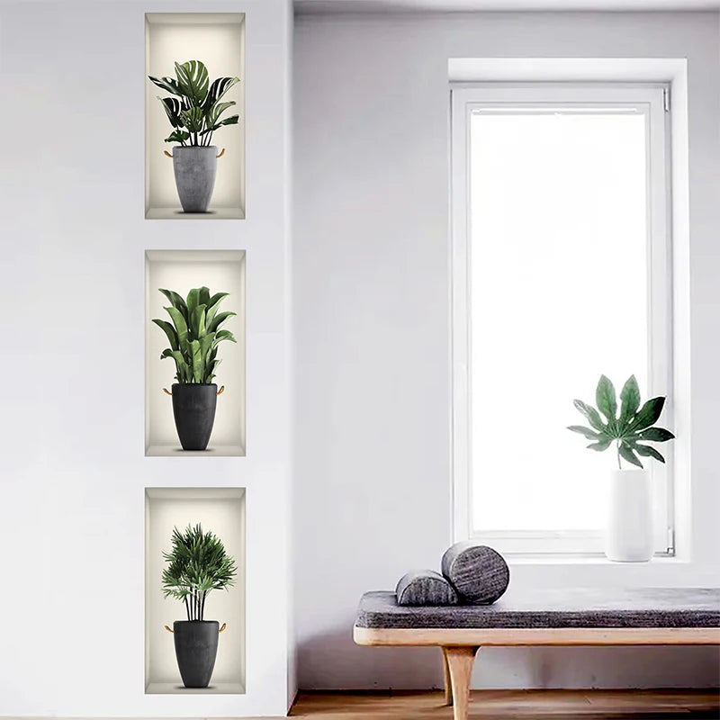 plantes artificielles vertes feuilles simples moderne décoration intérieure fond salon opaques set trois
