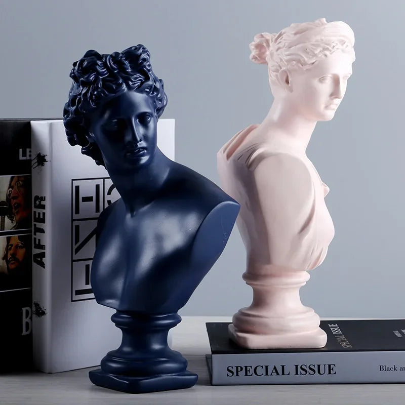 statue antique féminine résine bleu foncé rose clair classique moderne buste décoration maisonscrição acrílica