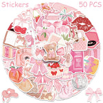 stickers illustration papillon rose blanc ours ballerines coeurs fleurs adhésifs 50pièces cartoon