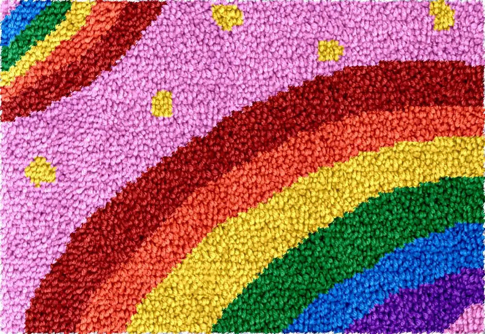 tapis crochet arc ciel kit débutants laine couleurs instructions schéma trame fil chenille