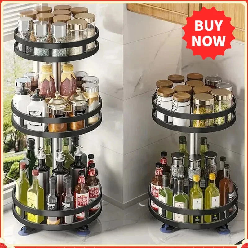 étagère rotative acier inoxydable noire moderne multifonctionnelle 360 degrés bocaux épices contenants cuisine