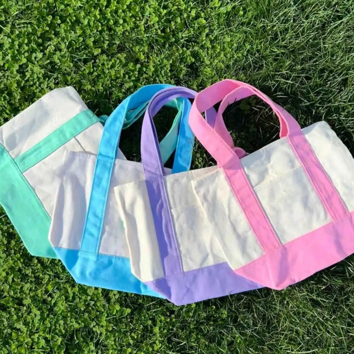 sac réutilisable polyestère blanc rose bleu vert pastel pochettes shopping étudiants camping