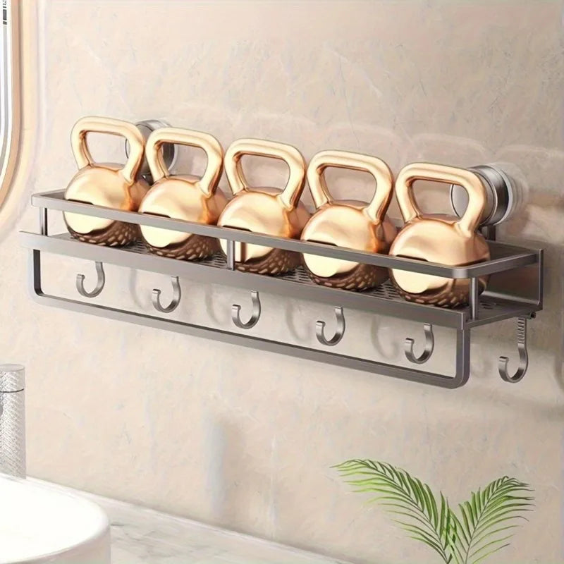 étagère murale moderne argentée perforée adhésive rangement salle bain cuisine serviette flacon produits cosmétiques