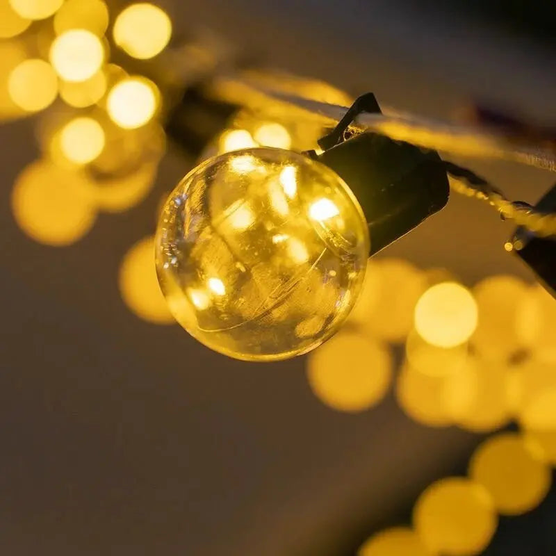 guirlande lumineuse solaire led transparente 20 ampoules globe texture chaleur festiveextérieur jardin patio camping
