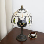 lampe table tiffany vitrail chat noir blanc contemporain interrupteur bouton stained glass