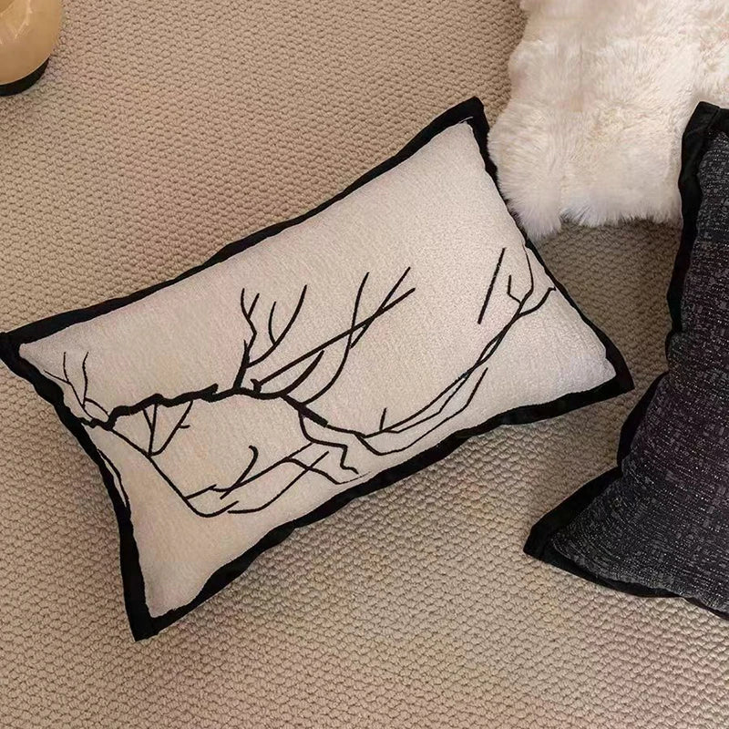 coussin brodé branches noires moderne blanc 100 polyester adhésif décoration intérieure canapé lit voiture