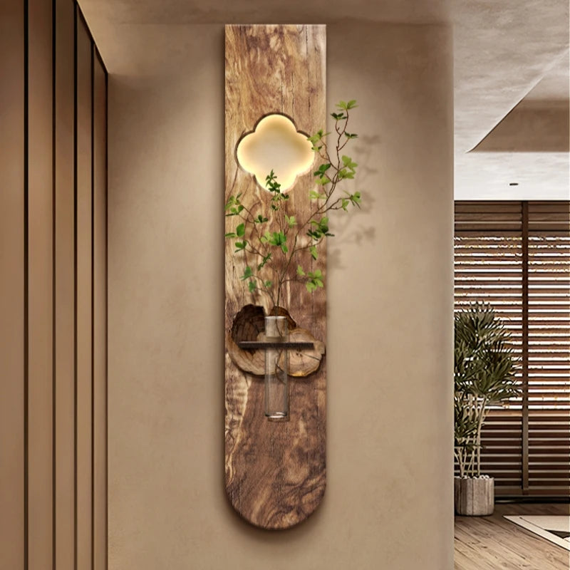 Détail de l'abat-jour en bois de la lampe murale LED