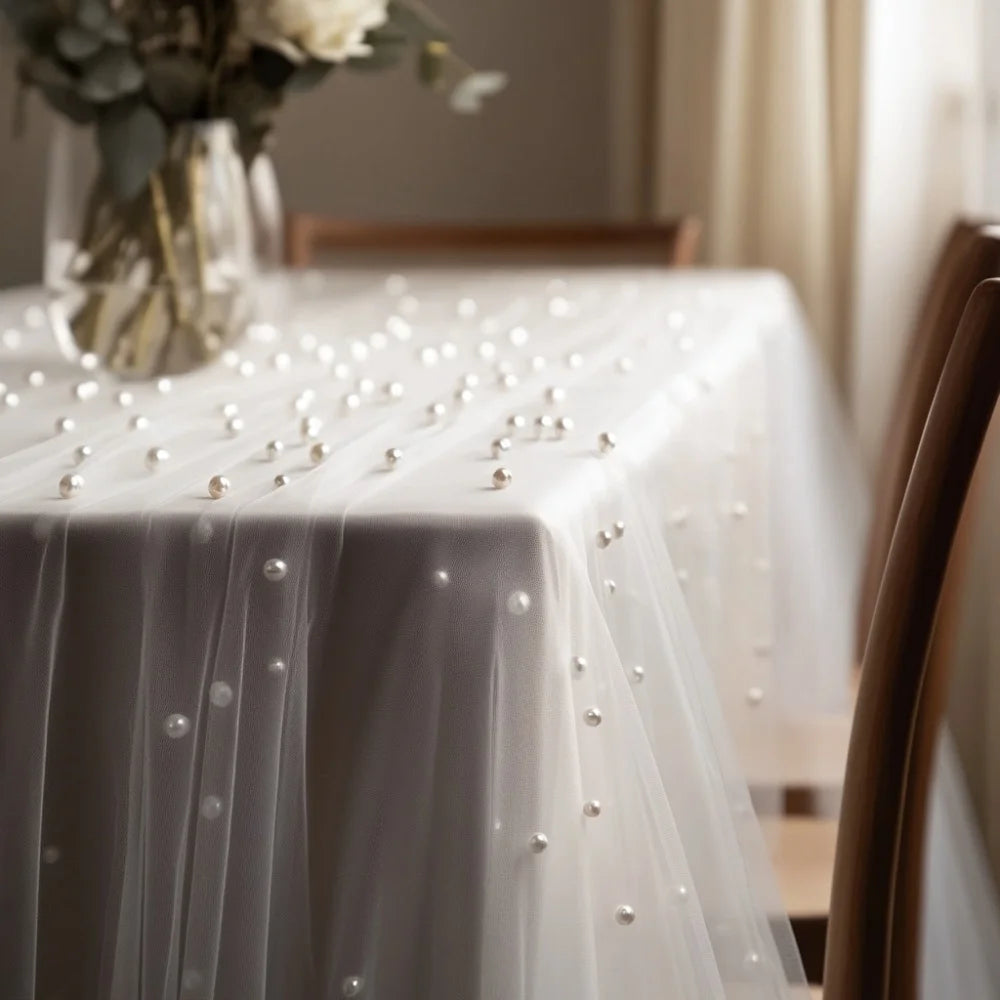 table table blanc nacrées tulle semi transparent élégante mariage festif chandeliers bougies