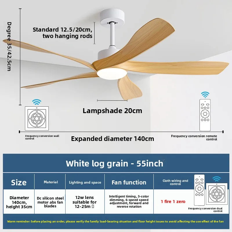 ventilateur lampe intégrée moderne led télécommande noir blanc bois naturel