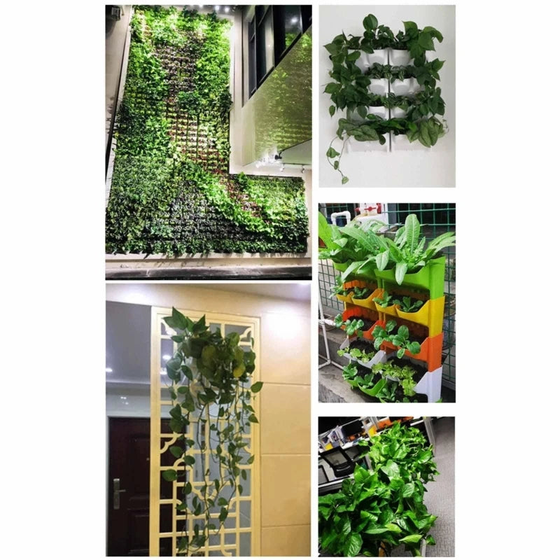 Système jardinage vertical moderne pots différentes tailles plantes fleurs mur orange vert jaune