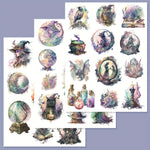 autocollants multicolores fantaisie magique artisanat scrapbooking journaux bricolage sorcières chats bougies châteaux cristaux livres