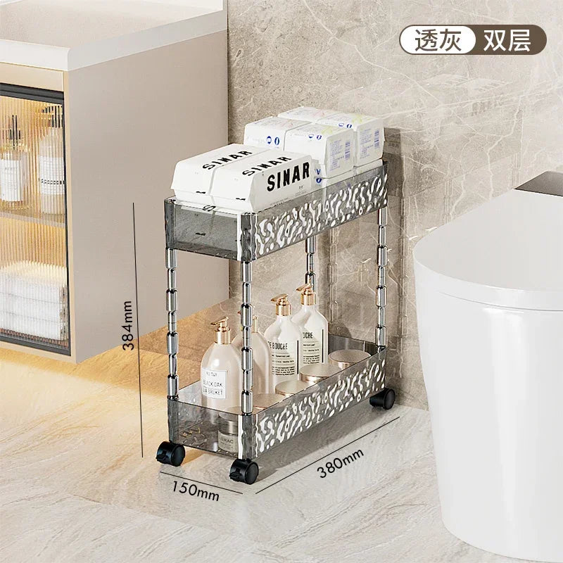 chariot rangement salle bain transparent motifs floraux acrylique quatre étages moderne imperméable roulettes.storage
