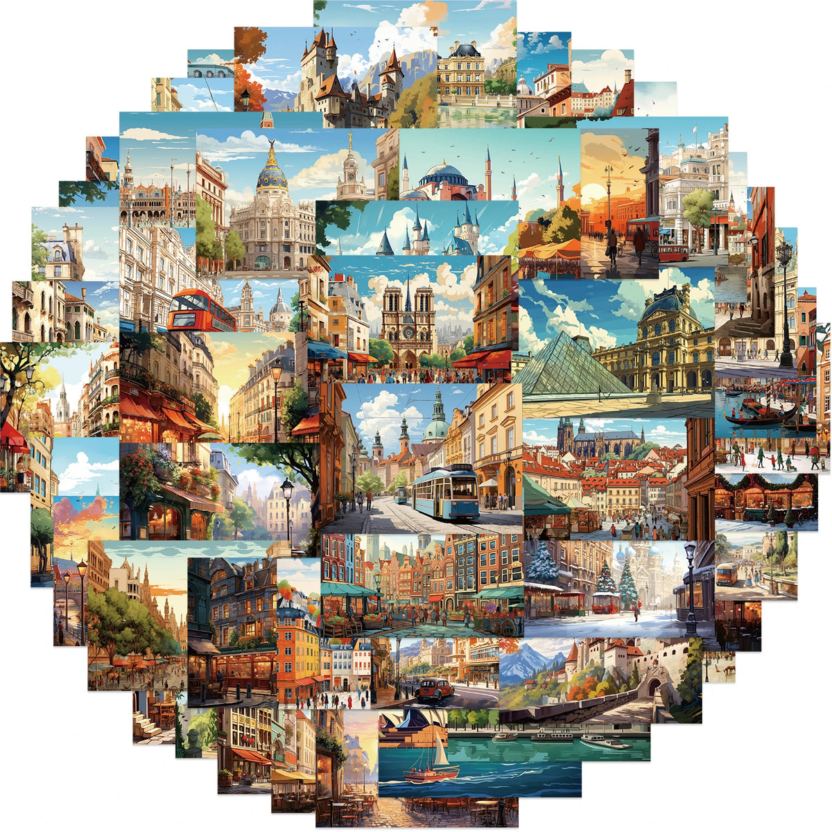 puzzle multicolore paysages urbains adhésif waterproof cartes postales inclusion graffitis bagages portable européen