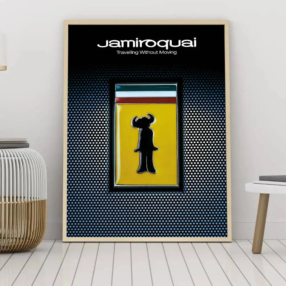 affiche moderne jamiroquai noir jaune blanche silhouette personnage minimaliste papier opaque chambre bar