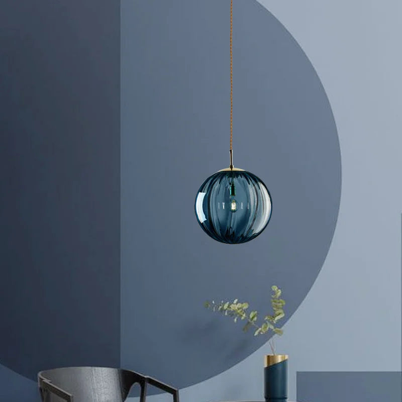 lampe suspendue moderne verre texturé bleu marron gris ampoule edison filaire 249lm 3ans garantie