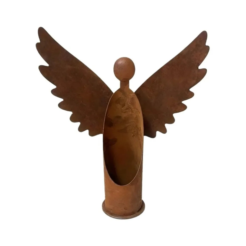 bougeoir ange marron rouille rustique extérieur corrosion texturé vintage spiritualitéextérieur résistant vent decoration