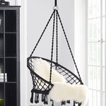 fauteuil suspendu macramé tissé motifs géométriques franges boho chic blanc beige noir rose bleu