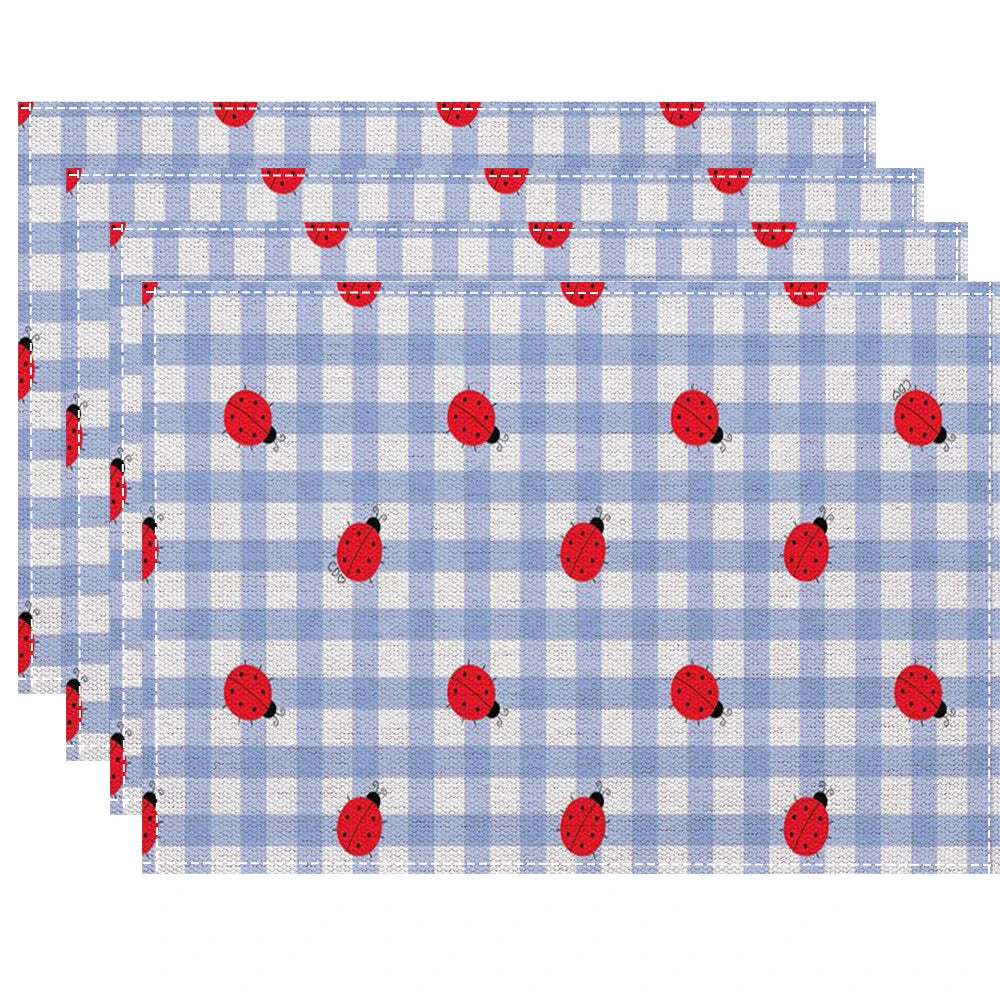 serviettes table carreaux fruits fleurs moderne rose clair gris clair bleu clair jaune clair