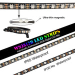 ruban led flexible magnétique noir multicolore 15leds 30leds ip20 ip65 ws2812b adressee