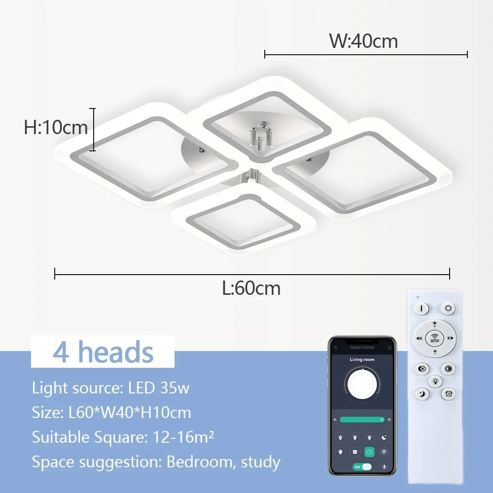 plafonnier led moderne minimaliste blanc carrés superposés éclairage quotidien télécommande application mobile