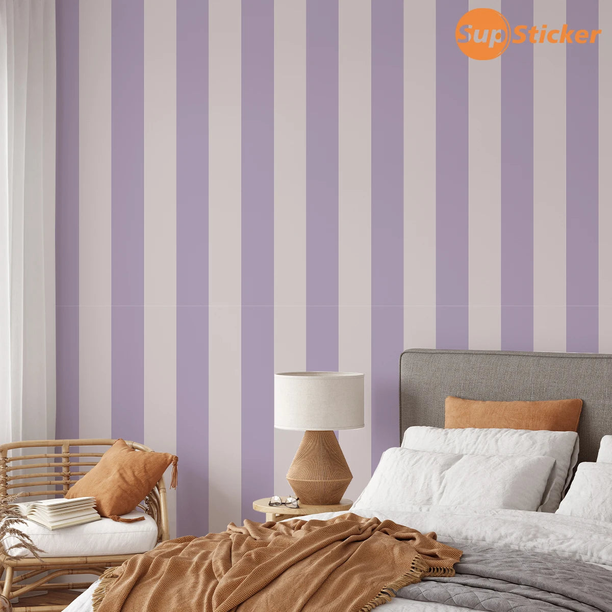 papier peint rayé moderne jaune blanc violet marron adhésif auto collant amovible décoration mur