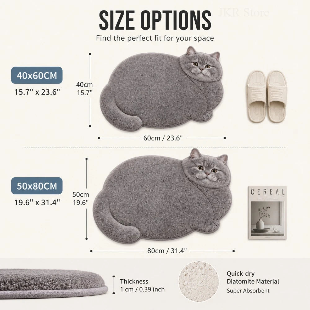 tapis bain gris imprimé chat doux contemporain antidérapant séchage rapide absorbant respectueux environnement 40x60cm