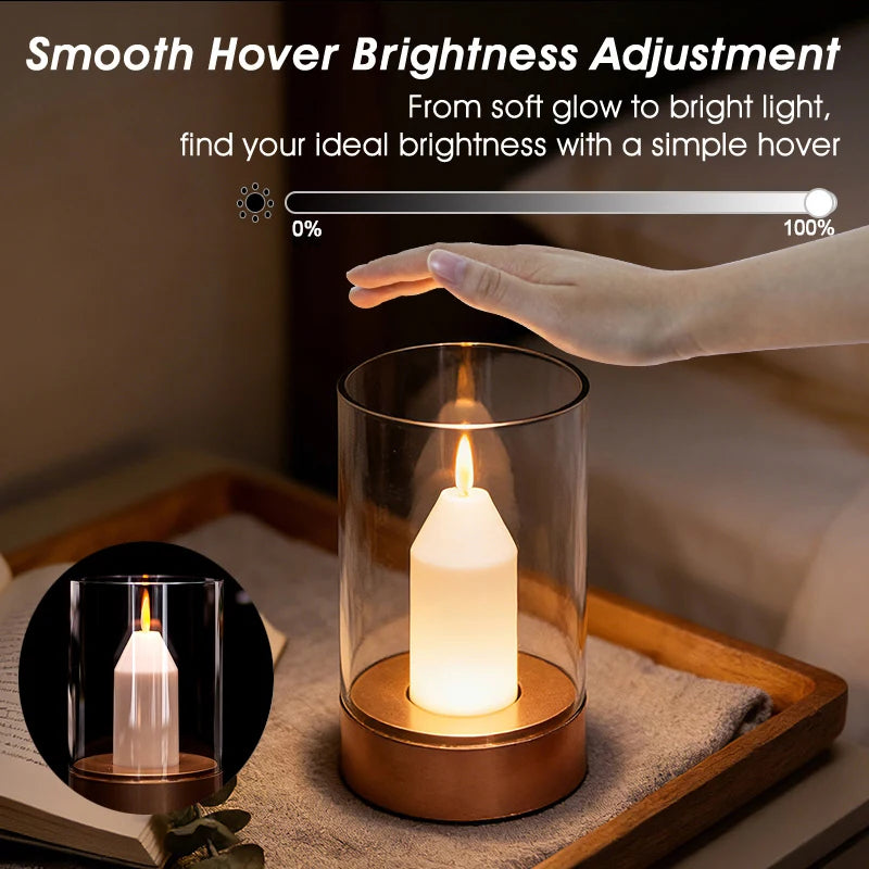 lampe led sans flamme bougie blanc doré verre transparent base opaque moderne minimaliste rechargeable
