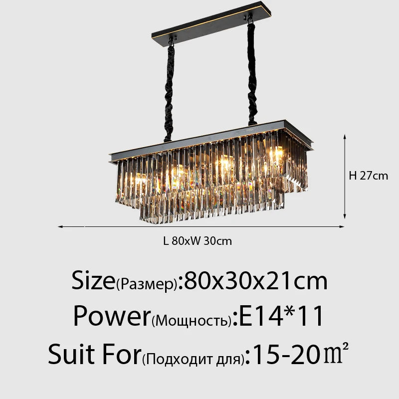 suspension lumineuse moderne cristaux noir doré led élégante tringle chambre salon