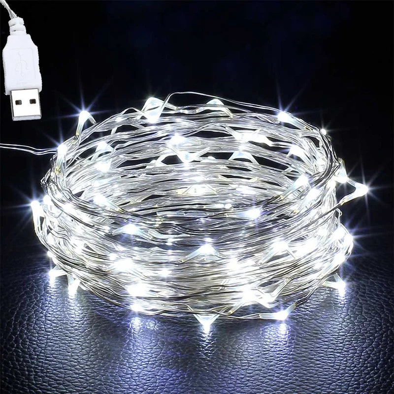 guirlande lumineuse fil cuivre led multicolore blanc chaud bleu décoration moderne vacances mariage noël