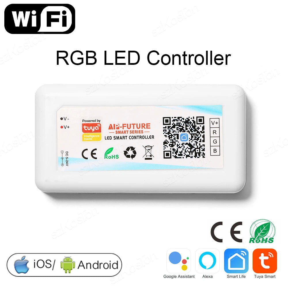 contrôleur led intelligent wifi rgb rgbw cct blanc moderne câbles fixations oriellets