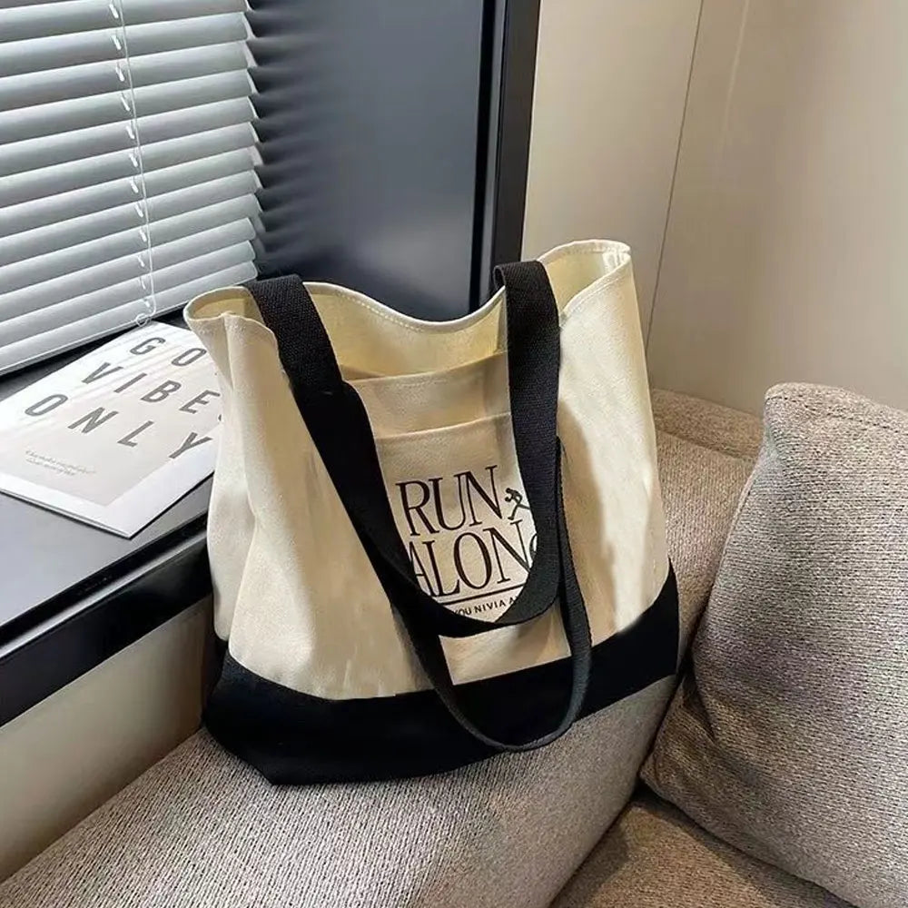 sac main toile blanc rouge lettres noires imprimées casual opaquet fourre tout décontracté polyvalent